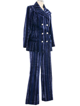 1970s Navy Striped Velour Suit Suit arcadeshops.com