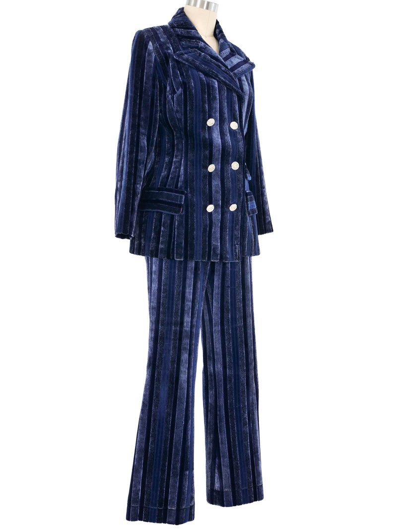 1970s Navy Striped Velour Suit Suit arcadeshops.com