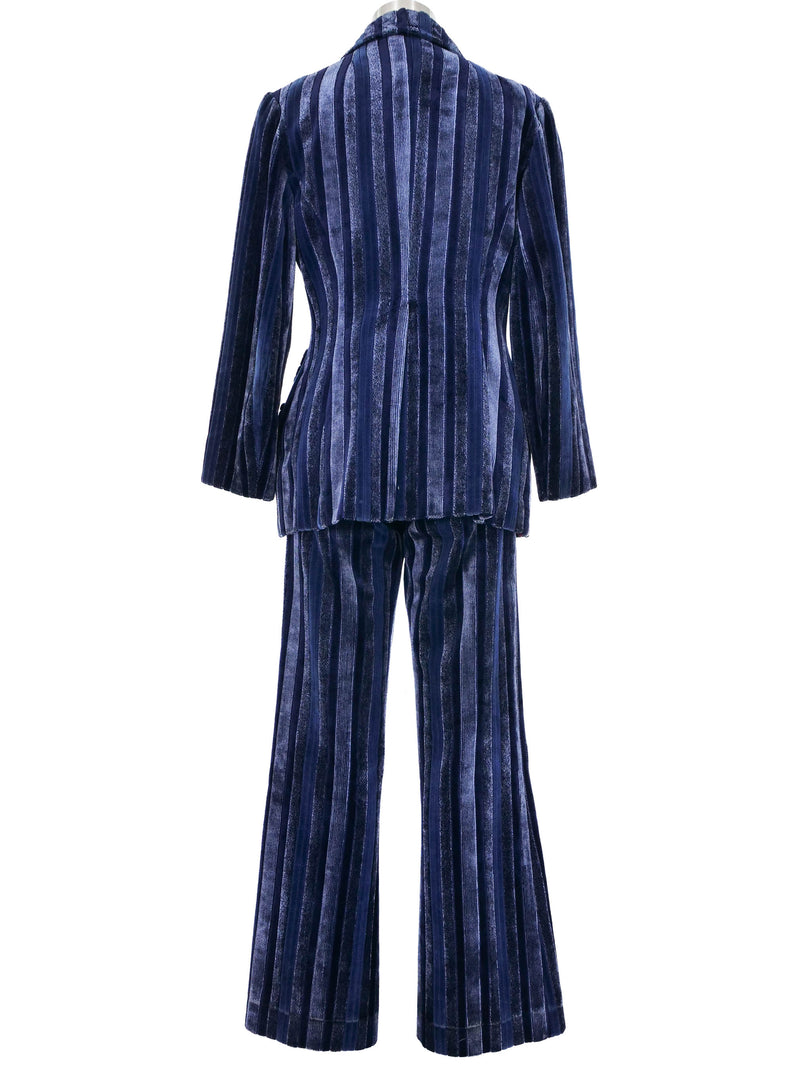 1970s Navy Striped Velour Suit Suit arcadeshops.com