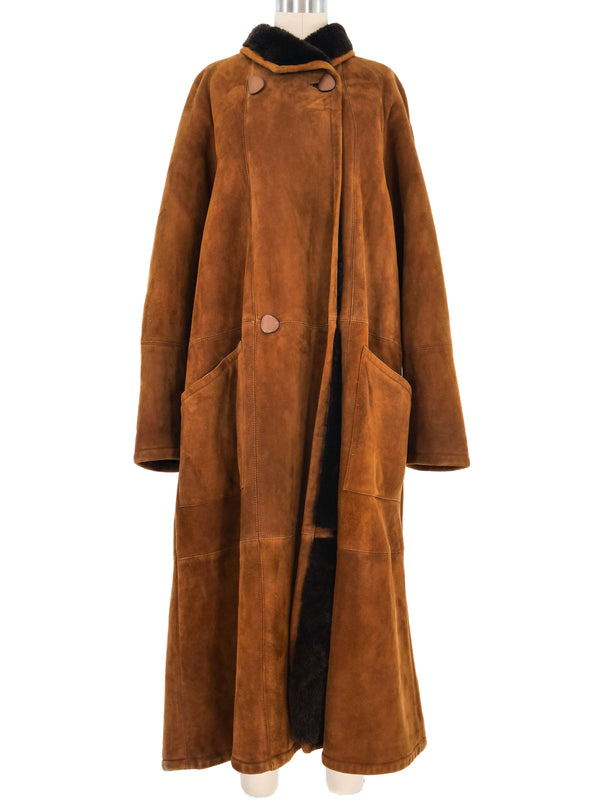 Brown Suede Maxi Coat Outerwear arcadeshops.com