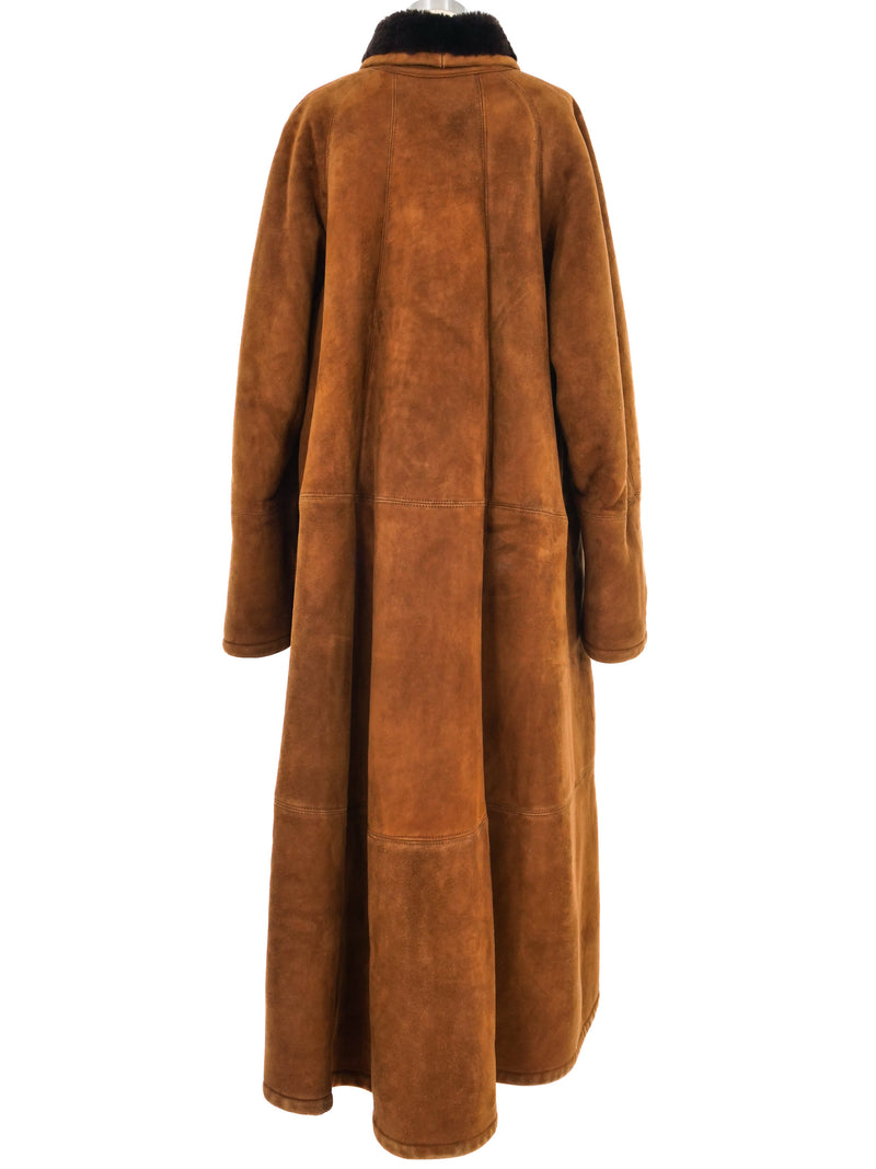 Brown Suede Maxi Coat Outerwear arcadeshops.com