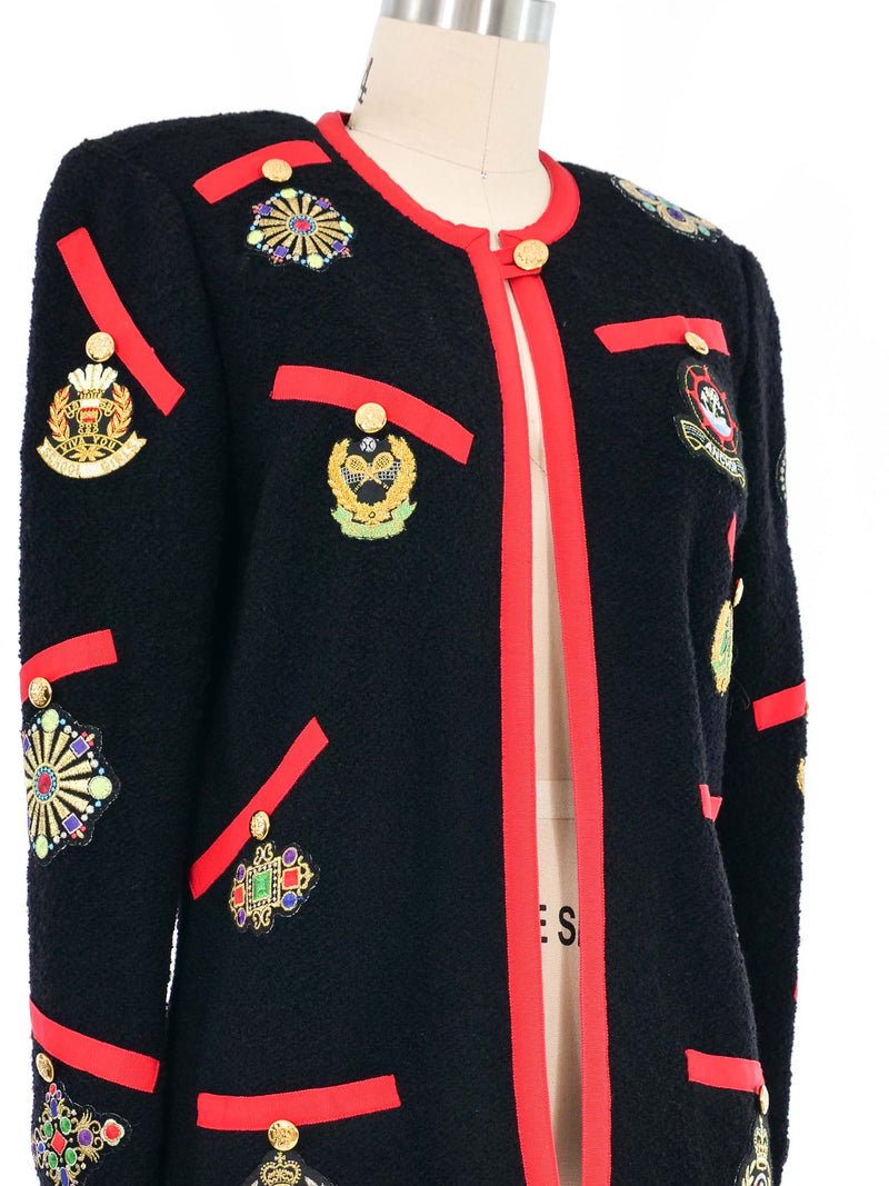 Adolfo Embroidered Patch Knit Jacket Jacket arcadeshops.com