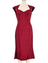 1990s John Galliano Maroon Brocade Midi Dress Dress arcadeshops.com