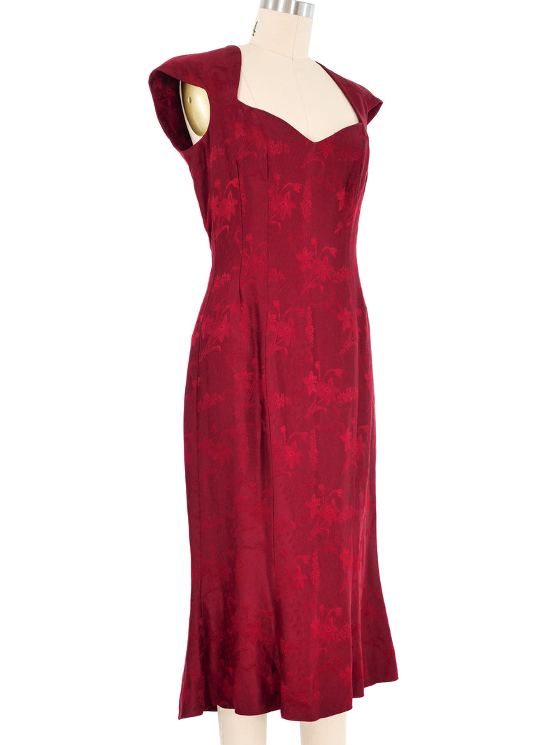 1990s John Galliano Maroon Brocade Midi Dress Dress arcadeshops.com