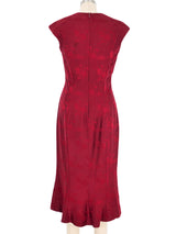 1990s John Galliano Maroon Brocade Midi Dress Dress arcadeshops.com