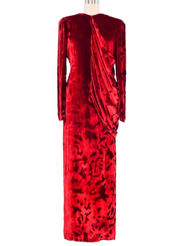 Bill Blass Draped Red Velvet Gown Dress arcadeshops.com