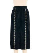 1980s Yves Saint Laurent Metallic Whipstitch Black Suede Skirt Bottom arcadeshops.com