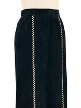 1980s Yves Saint Laurent Metallic Whipstitch Black Suede Skirt Bottom arcadeshops.com