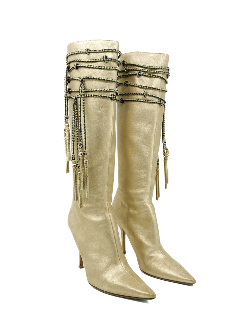 Jimmy Choo Metallic Tassel Knee High Boots, 38 Accessory arcadeshops.com