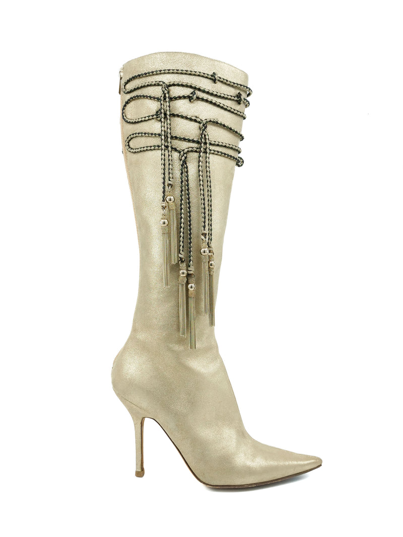 Jimmy Choo Metallic Tassel Knee High Boots, 38 Accessory arcadeshops.com