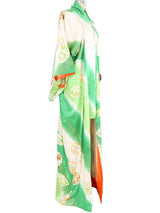 Green And White Vase Motif Maxi Kimono Jacket arcadeshops.com