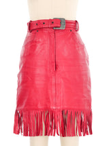 State Of Claude Montana Red Leather Fringed Skirt Bottom arcadeshops.com