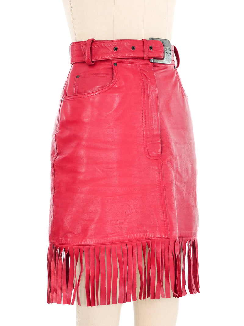 State Of Claude Montana Red Leather Fringed Skirt Bottom arcadeshops.com