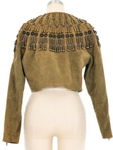 1990 Gianni Versace Cropped Embellished Olive Suede Jacket Jacket arcadeshops.com