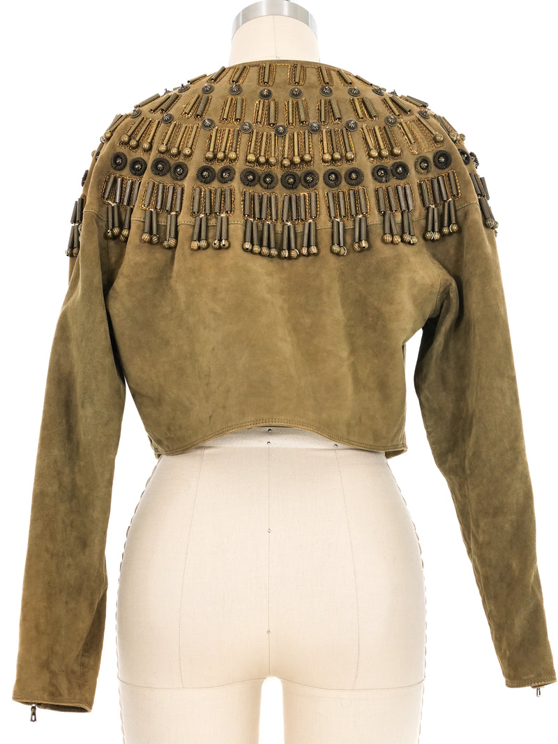 1990 Gianni Versace Cropped Embellished Olive Suede Jacket Jacket arcadeshops.com