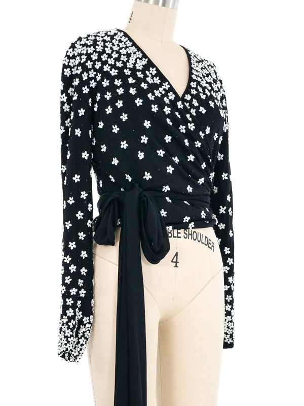 Valentino Bead And Sequin Embellished Wrap Top Top arcadeshops.com