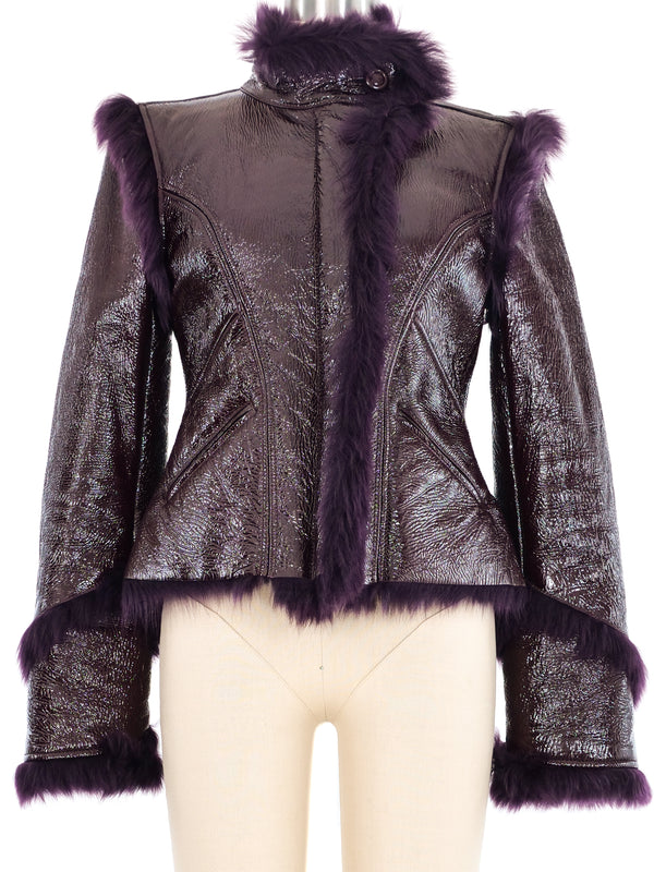 Versace Fur Lined Purple Patent Jacket Jacket arcadeshops.com