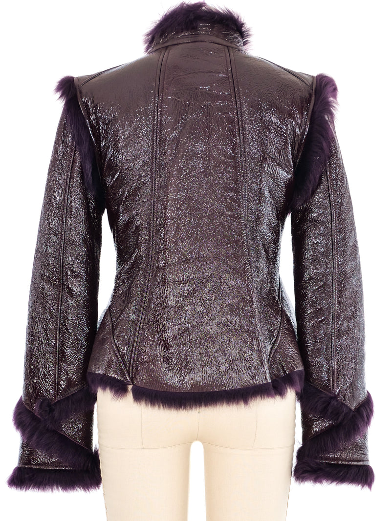 Versace Fur Lined Purple Patent Jacket Jacket arcadeshops.com