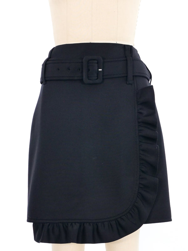 2019 Prada Ruffle Trimmed Neoprene Wrap Skirt Bottom arcadeshops.com