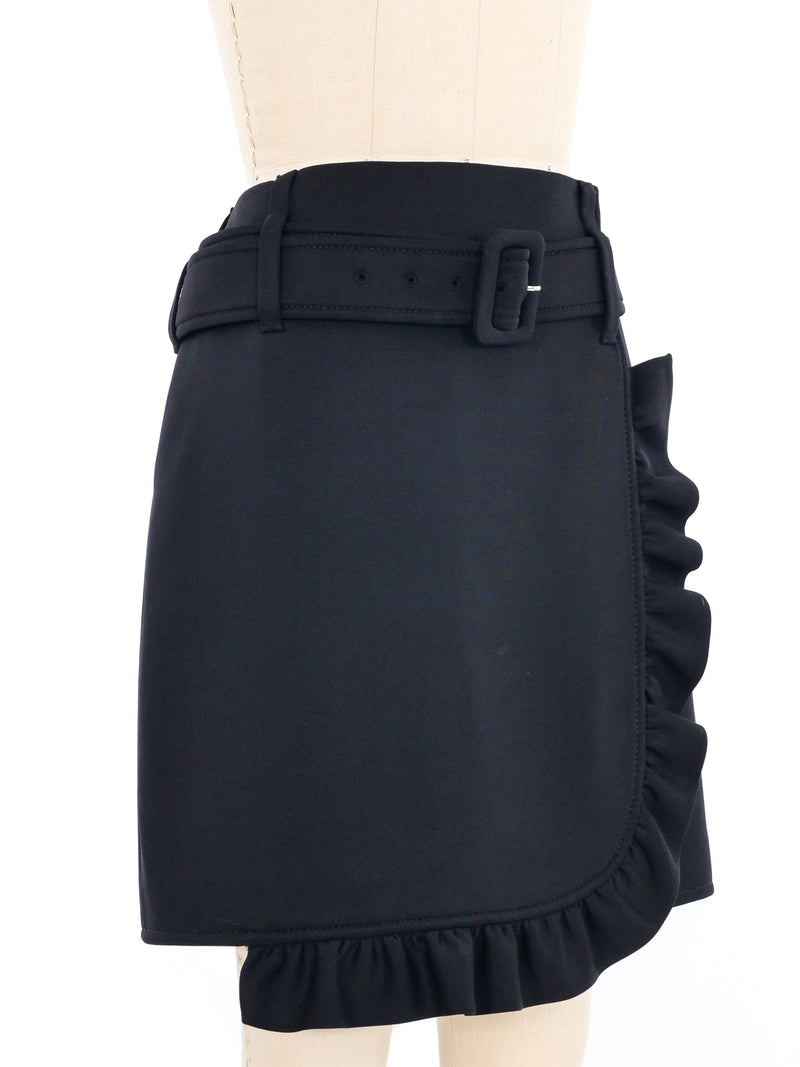 2019 Prada Ruffle Trimmed Neoprene Wrap Skirt Bottom arcadeshops.com