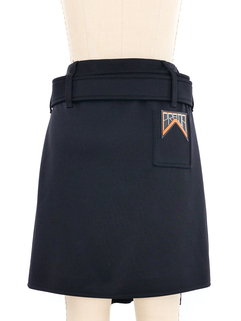 2019 Prada Ruffle Trimmed Neoprene Wrap Skirt Bottom arcadeshops.com