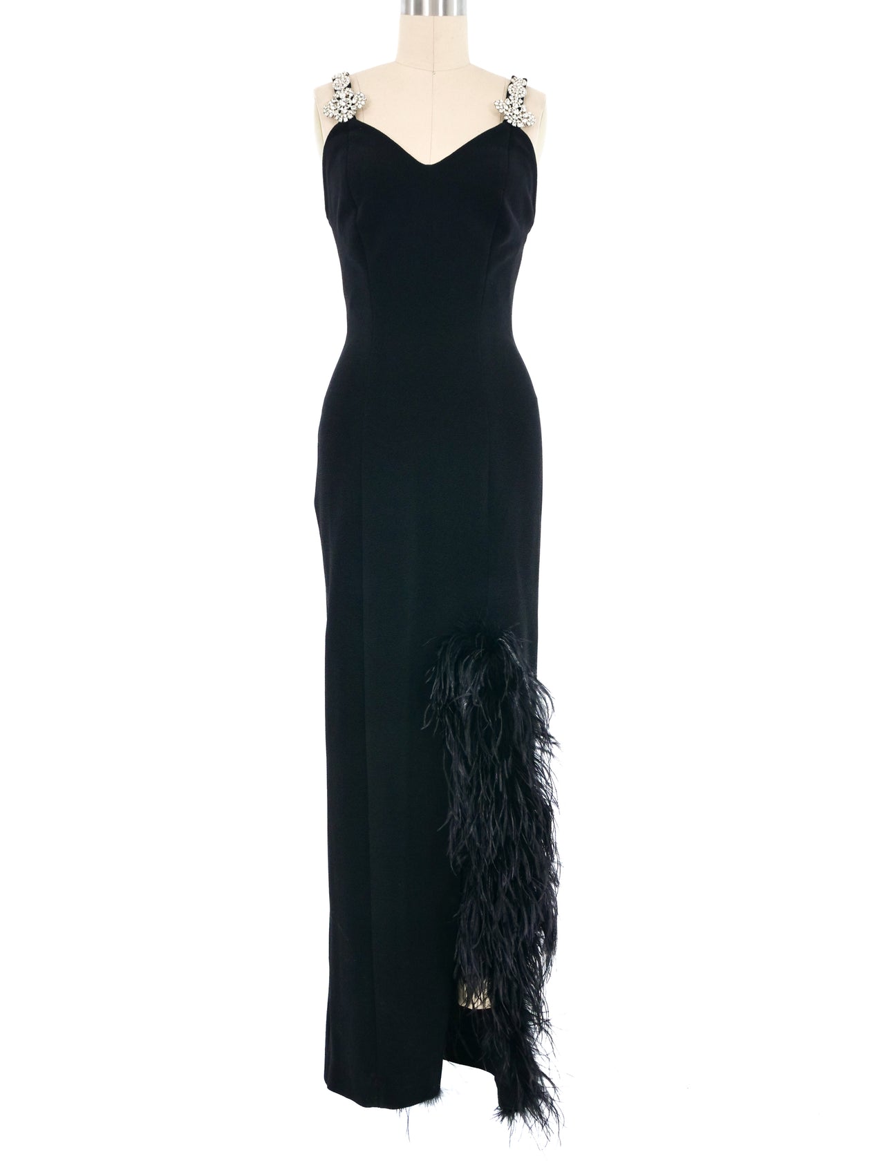 Lillie Rubin Feather Trimmed Brooch Embellished Gown