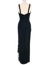 Lillie Rubin Feather Trimmed Brooch Embellished Gown Dress arcadeshops.com