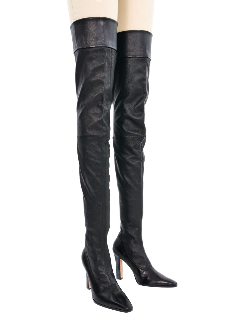 Manolo Blahnik Thigh High Heeled Leather Boots, 37.5 Accessory arcadeshops.com