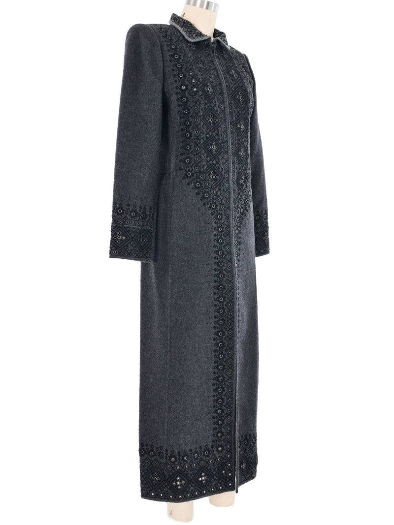 Oscar de la Renta Embroidered Cashmere Zip Front Coat Outerwear arcadeshops.com