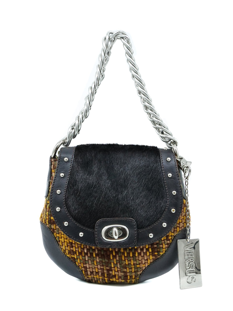 Versus Versace Tweed and Pony Hair Mini Bag Accessory arcadeshops.com