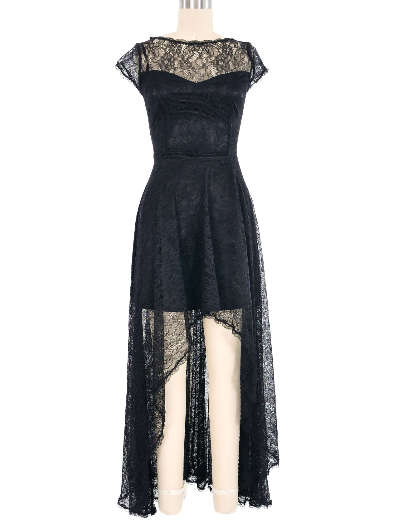 knee length dresses for ladies YSL Yves Saint Laurent Rive Gauche Sheer Lace Ruffle Hi-Lo Gown – Recess main image 0