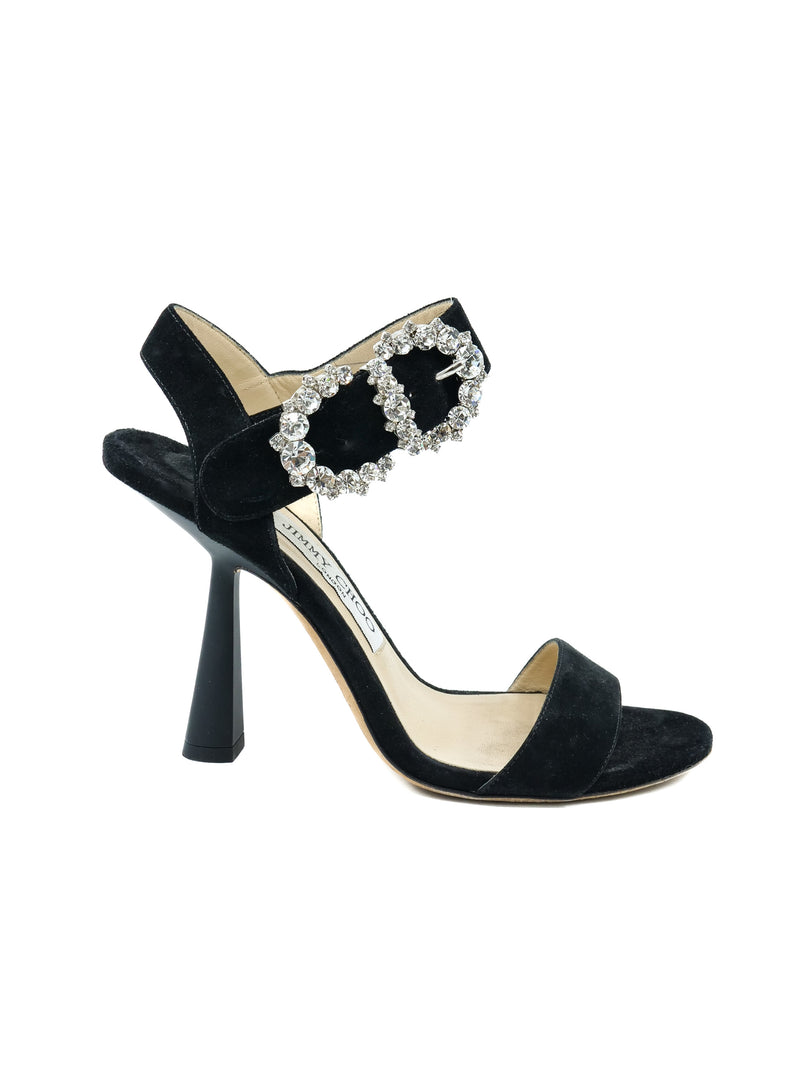 Jimmy Choo Sereno Suede Crystal Buckle Heels, 37 Accessory arcadeshops.com