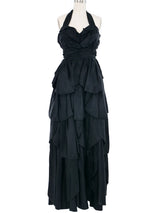 1960s Taffeta Strapless Ruffle Gown Dress arcadeshops.com