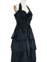 1960s Taffeta Strapless Ruffle Gown Dress arcadeshops.com