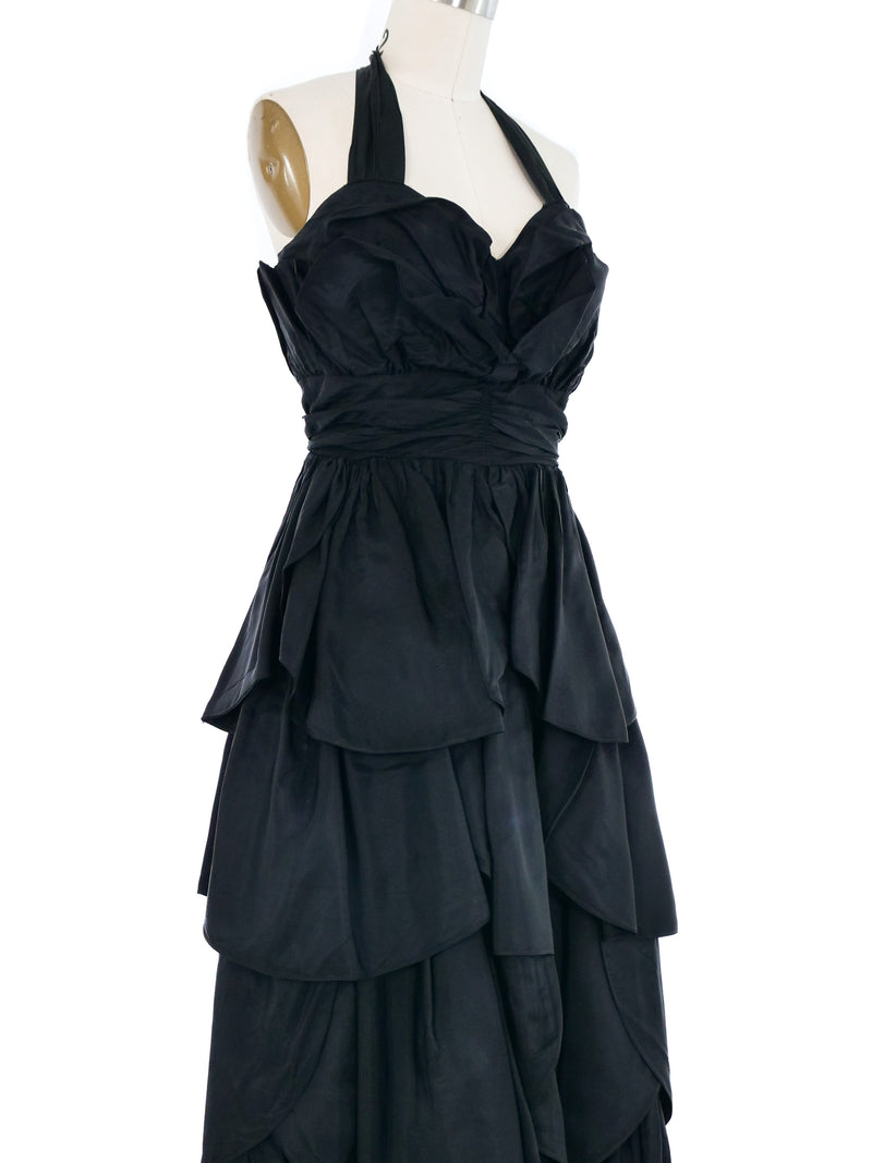 1960s Taffeta Strapless Ruffle Gown Dress arcadeshops.com