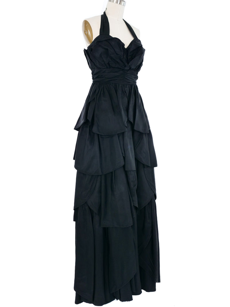 1960s Taffeta Strapless Ruffle Gown Dress arcadeshops.com