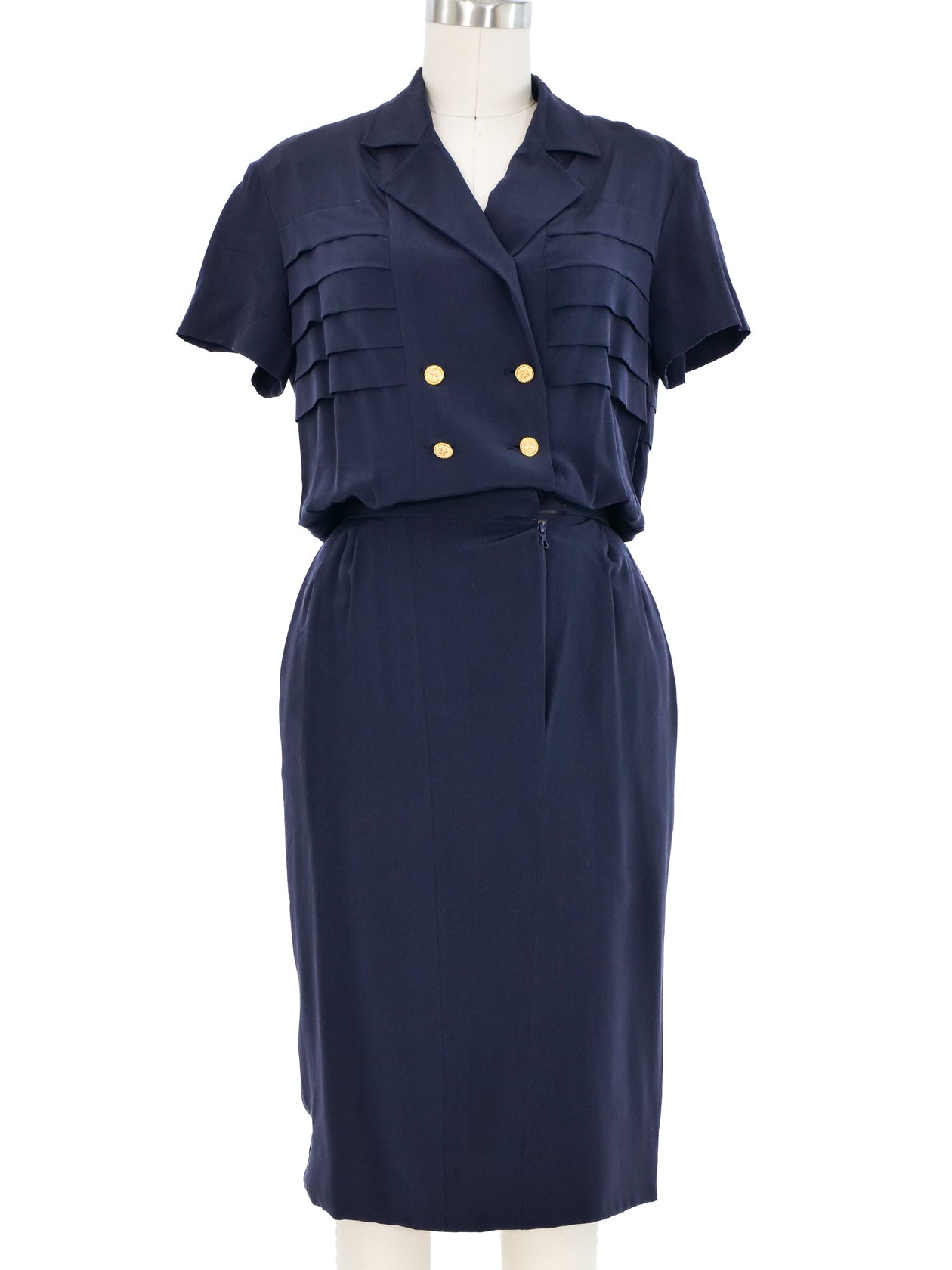 open lace back dress Chanel Pleated Silk Shirt Dress