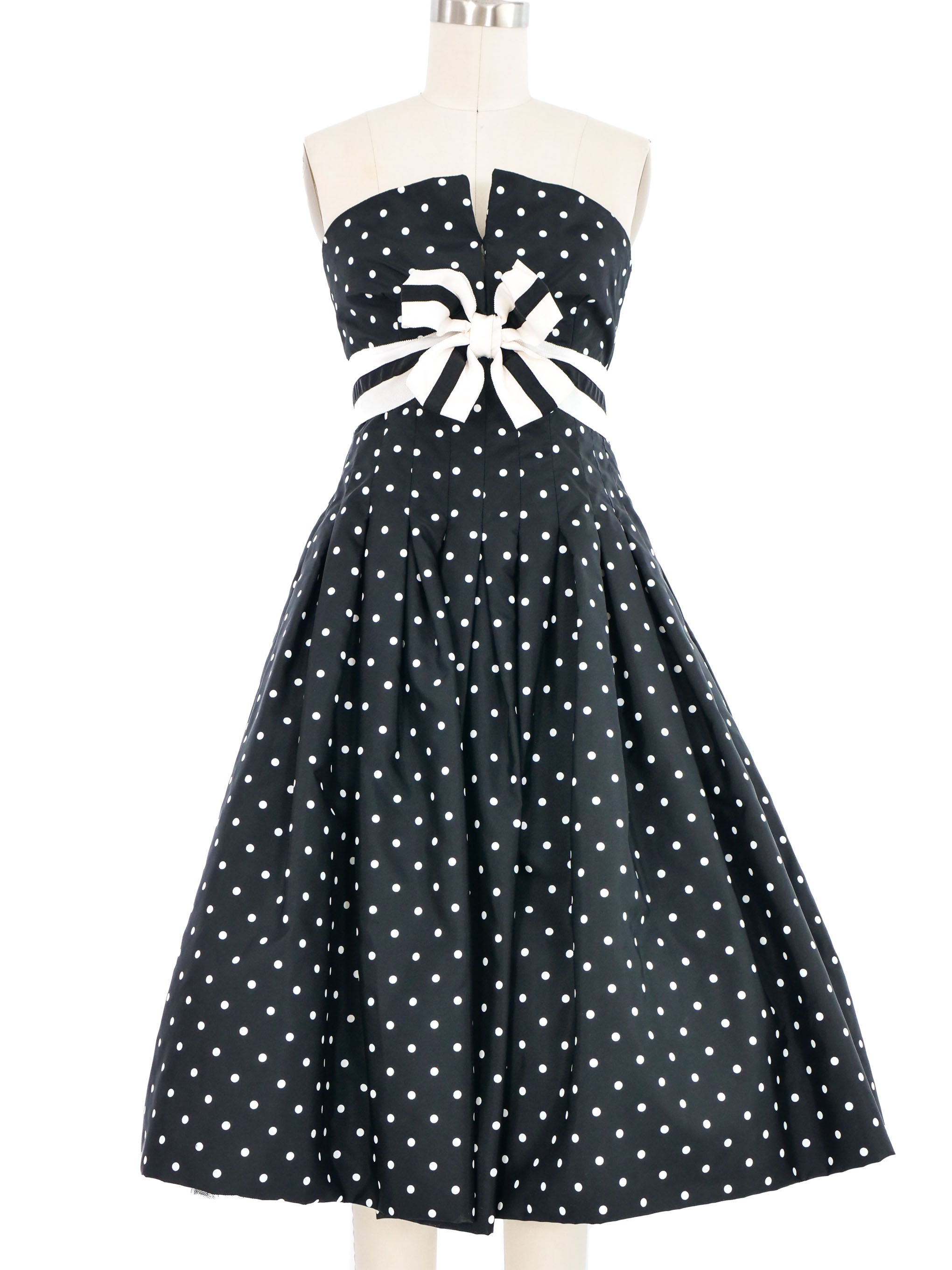SinceThen★French Polka Dot Dress with Bow ワンピース ST17 Victor Costa Black and White Dot Print Bustier Dress
