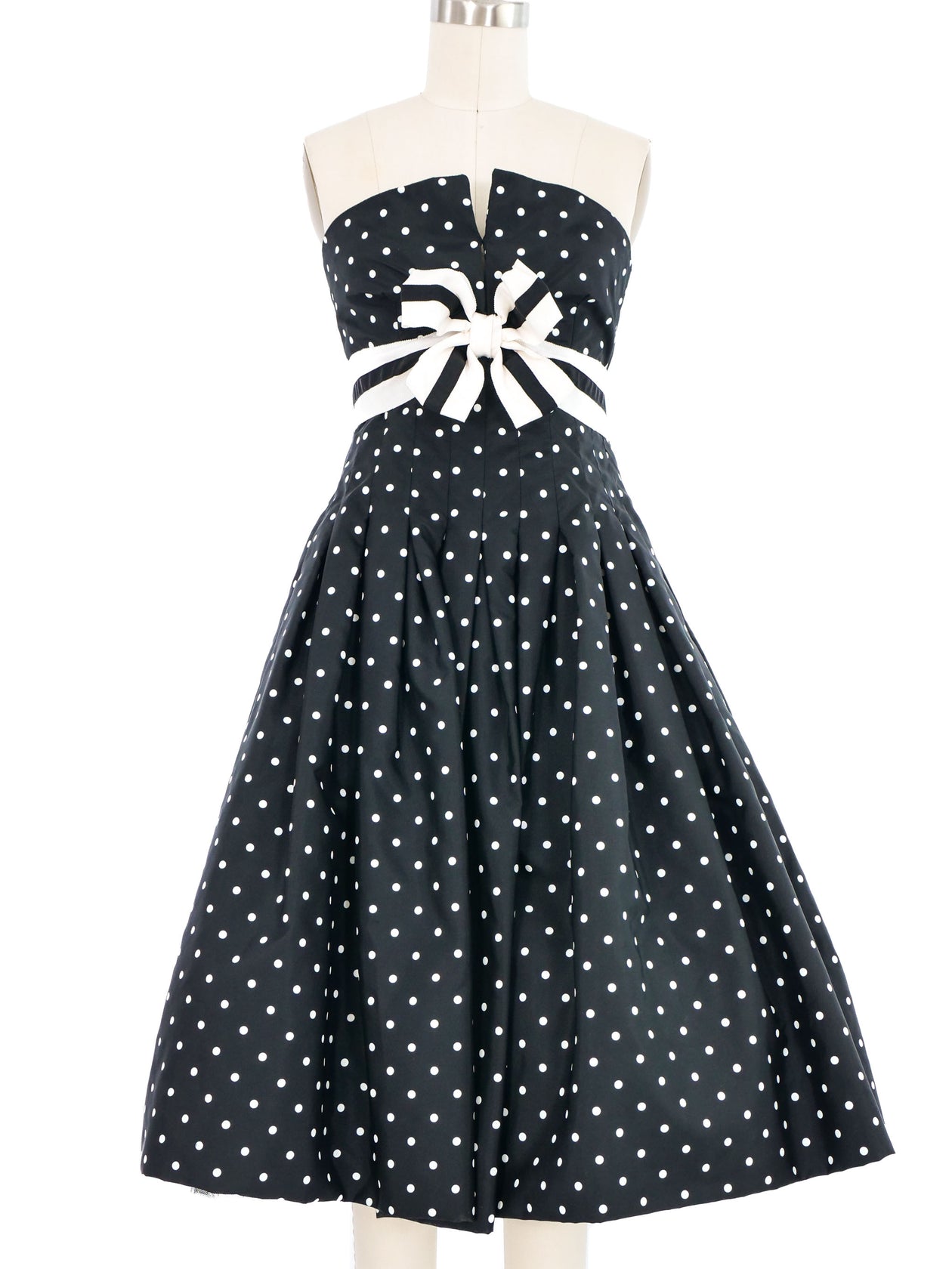 Victor Costa Black and White Dot Print Bustier Dress