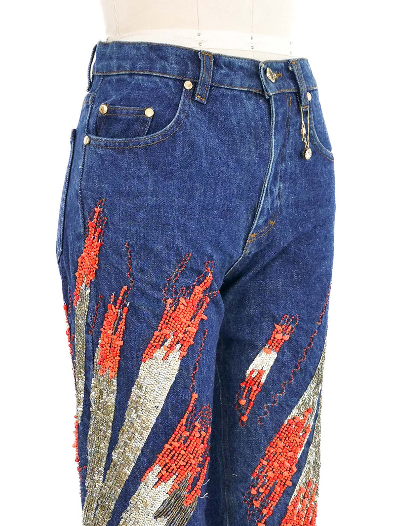 Roberto Cavalli Bead And Sequin Embellished Jeans Bottom arcadeshops.com