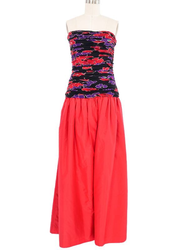 Floral Printed Drop Waist Gown Dress arcadeshops.com