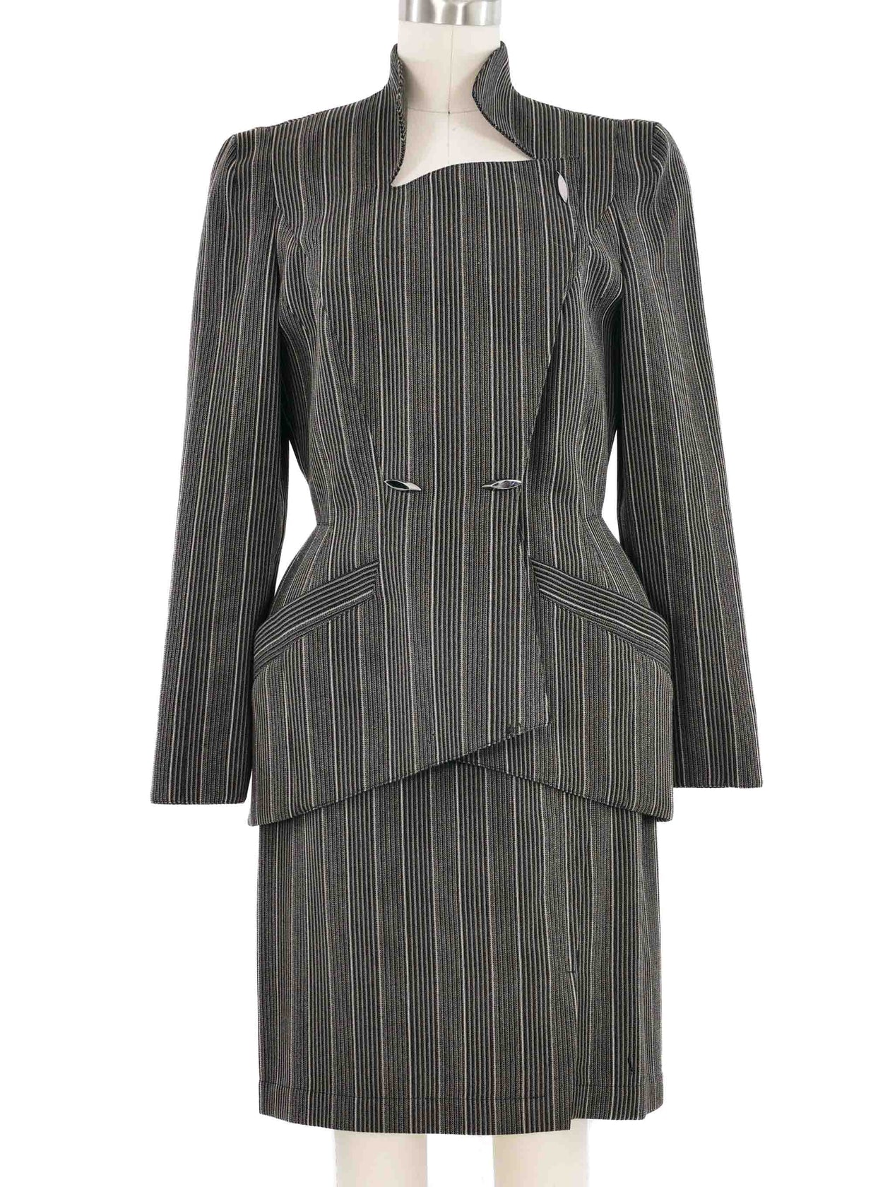 1998 Thierry Mugler Wool Stripe Skirt Suit