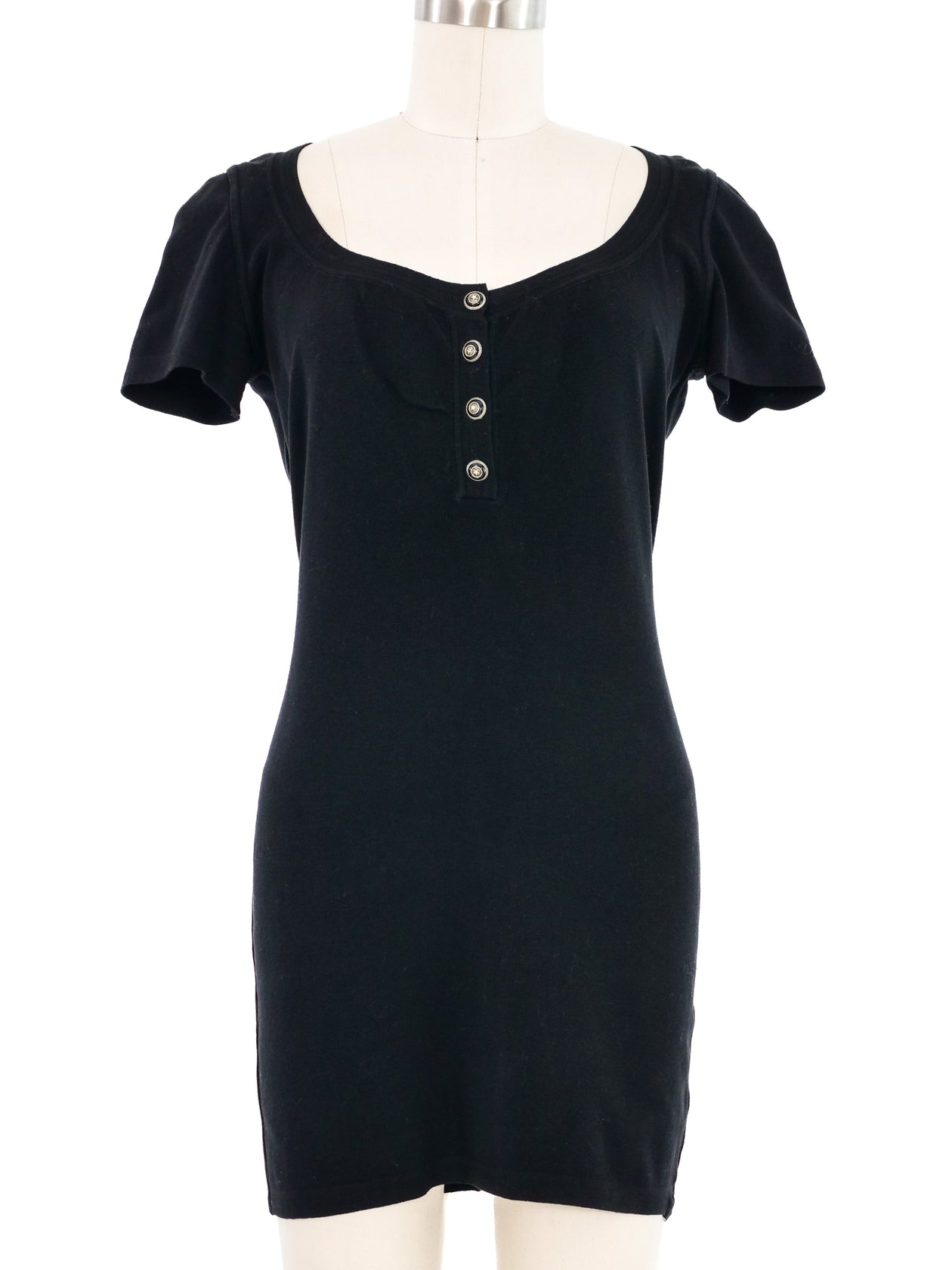 Alaia Black Knit Henley Dress
