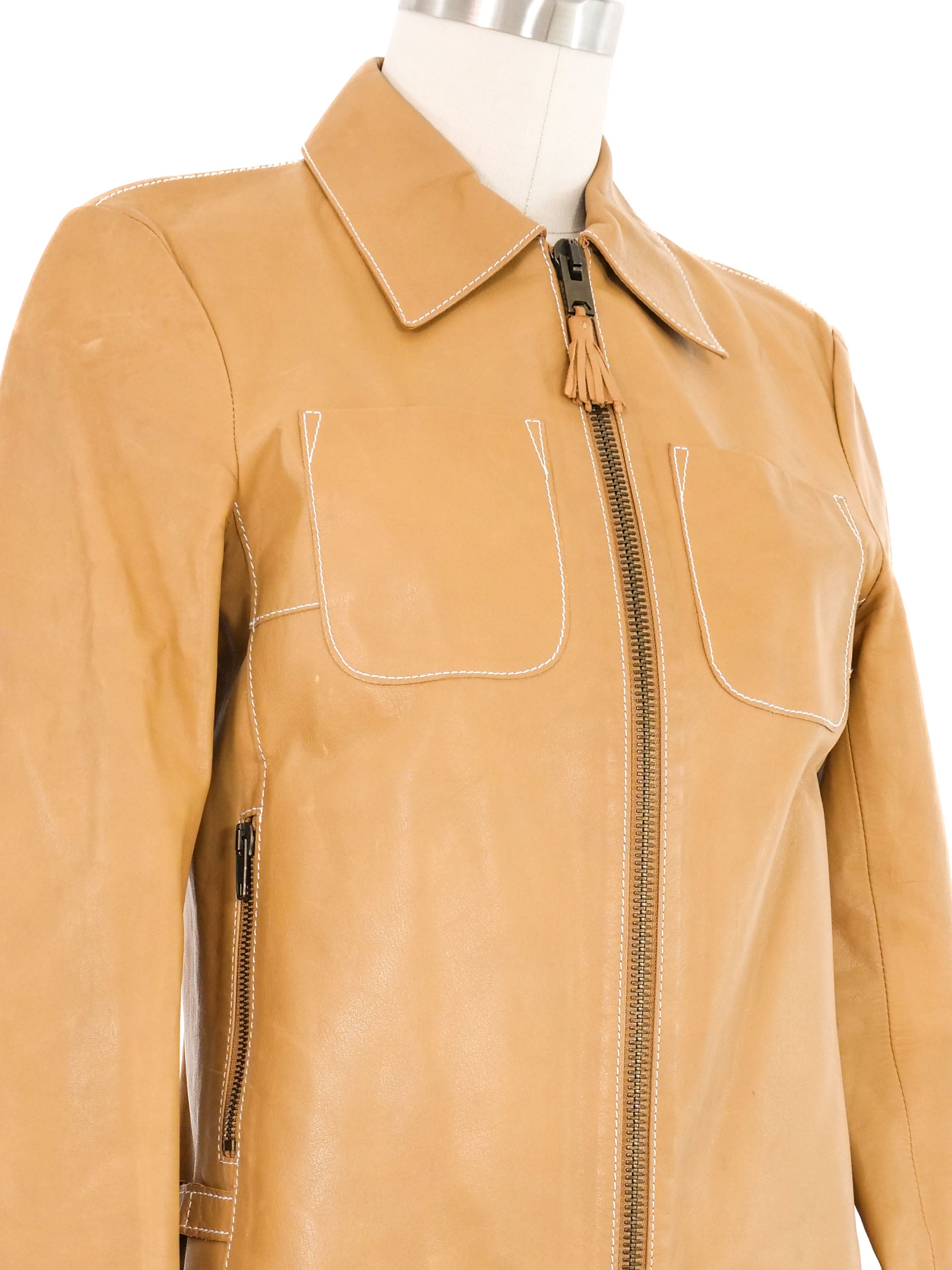 2000s Miu Miu Contrast Stitch Tan Leather Jacket