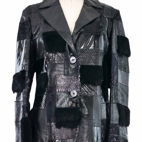 Roberto Cavalli Patchwork Leather Fur Jacket