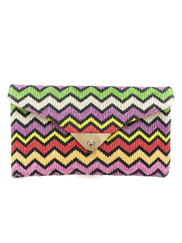 Raffia Chevron Stripe Oversized Clutch Accessory arcadeshops.com