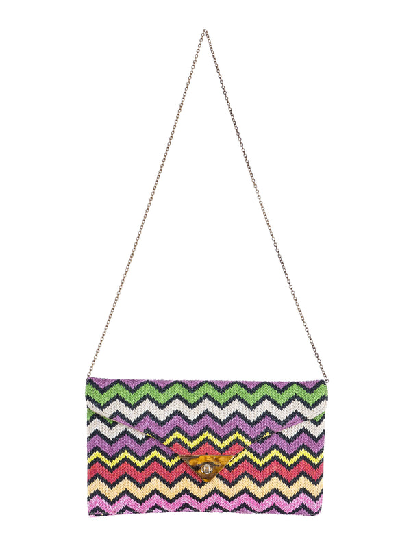 Raffia Chevron Stripe Oversized Clutch Accessory arcadeshops.com