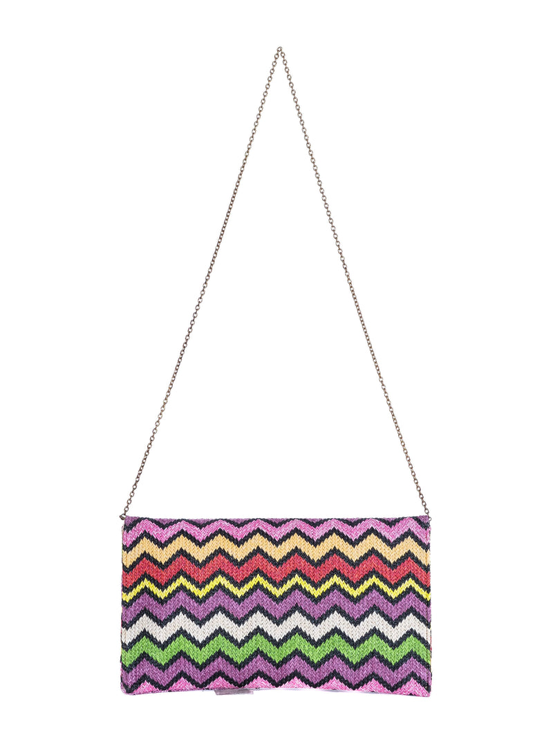 Raffia Chevron Stripe Oversized Clutch Accessory arcadeshops.com