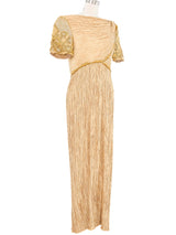 Mary McFadden Gold Plisse Pleat Gown Dress arcadeshops.com