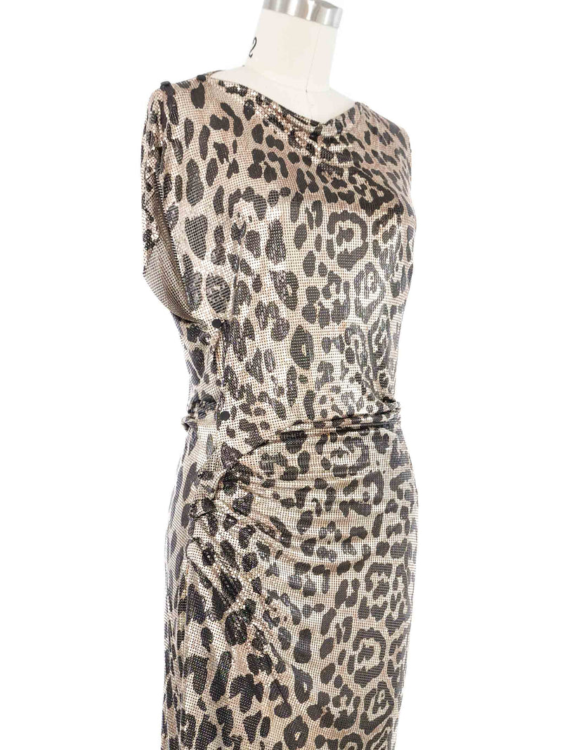 Paco Rabanne Draped Leopard Print Chainmail Dress Dress arcadeshops.com